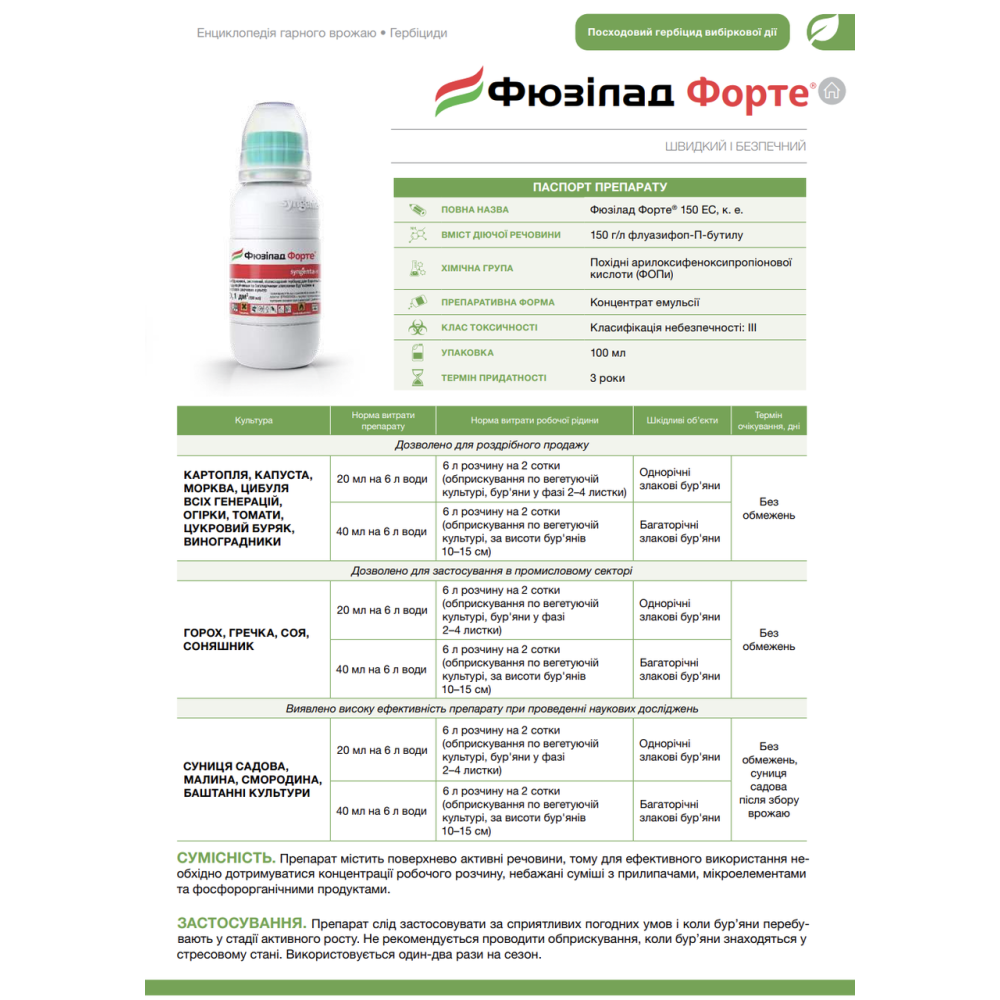 Післясходовий гербіцид системної дії Фюзілад Форте 100мл., Syngenta