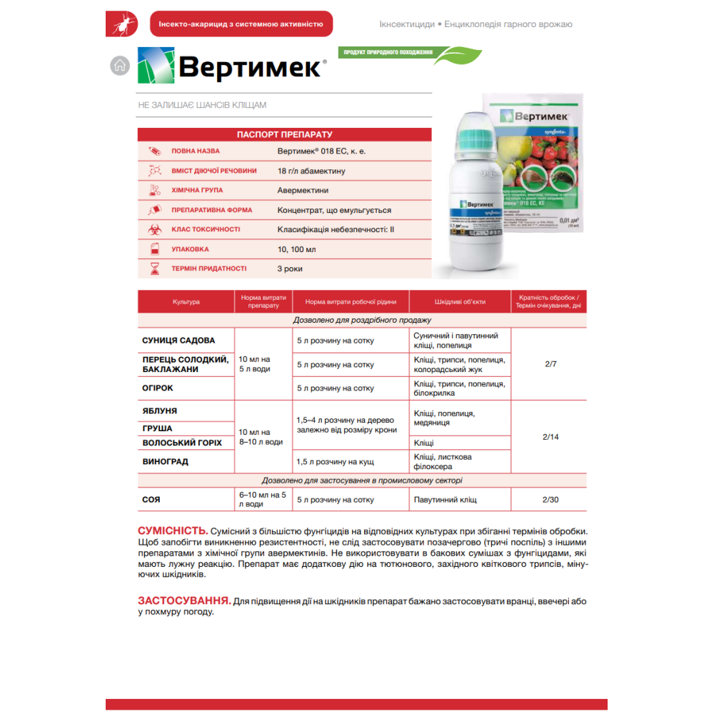 Акарицид Вертимек 018 ЄС к. е. 10 мл., Syngenta
